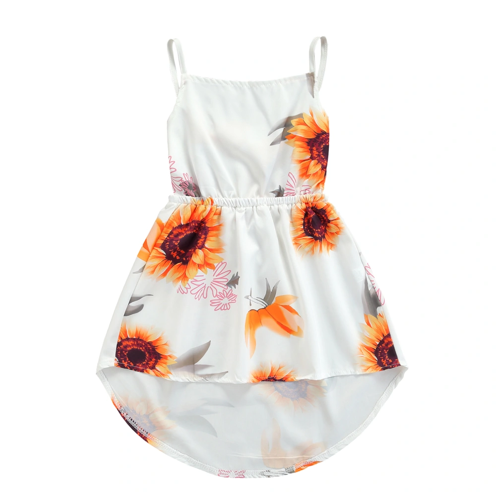 Kids Dress, Sunflower Print Sleeveless Spaghetti Strap One-Piece