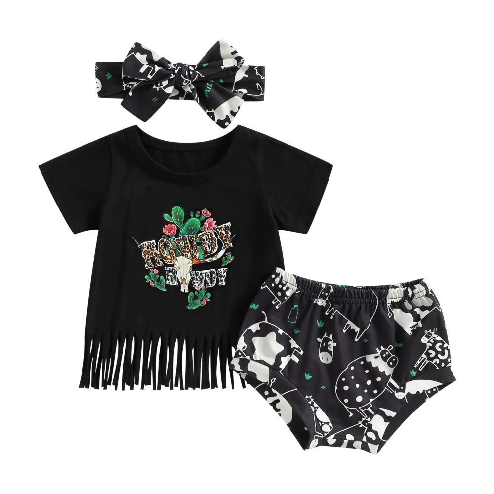 Baby Girls Summer Outfits T-shirt with Tassel and Shorts Headband Set