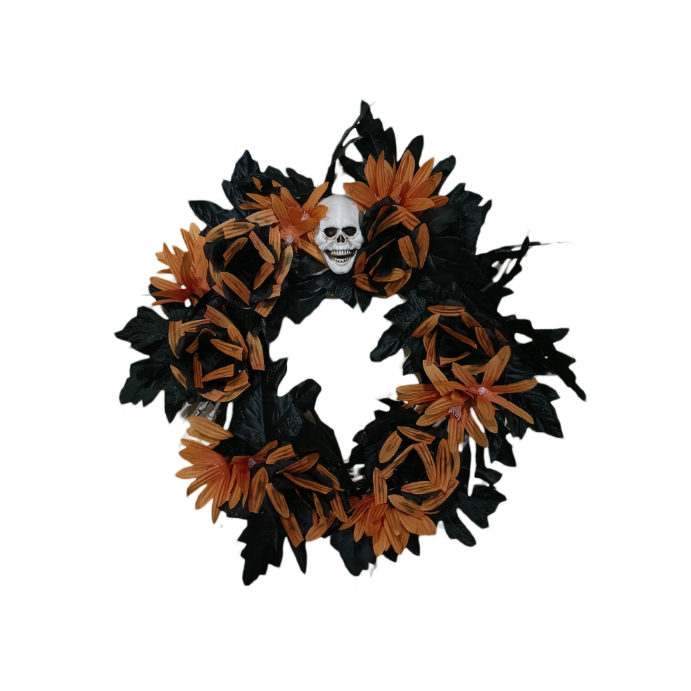 Halloween Decorative Pendant, Artificial Leaves Flowers Skull Wreath