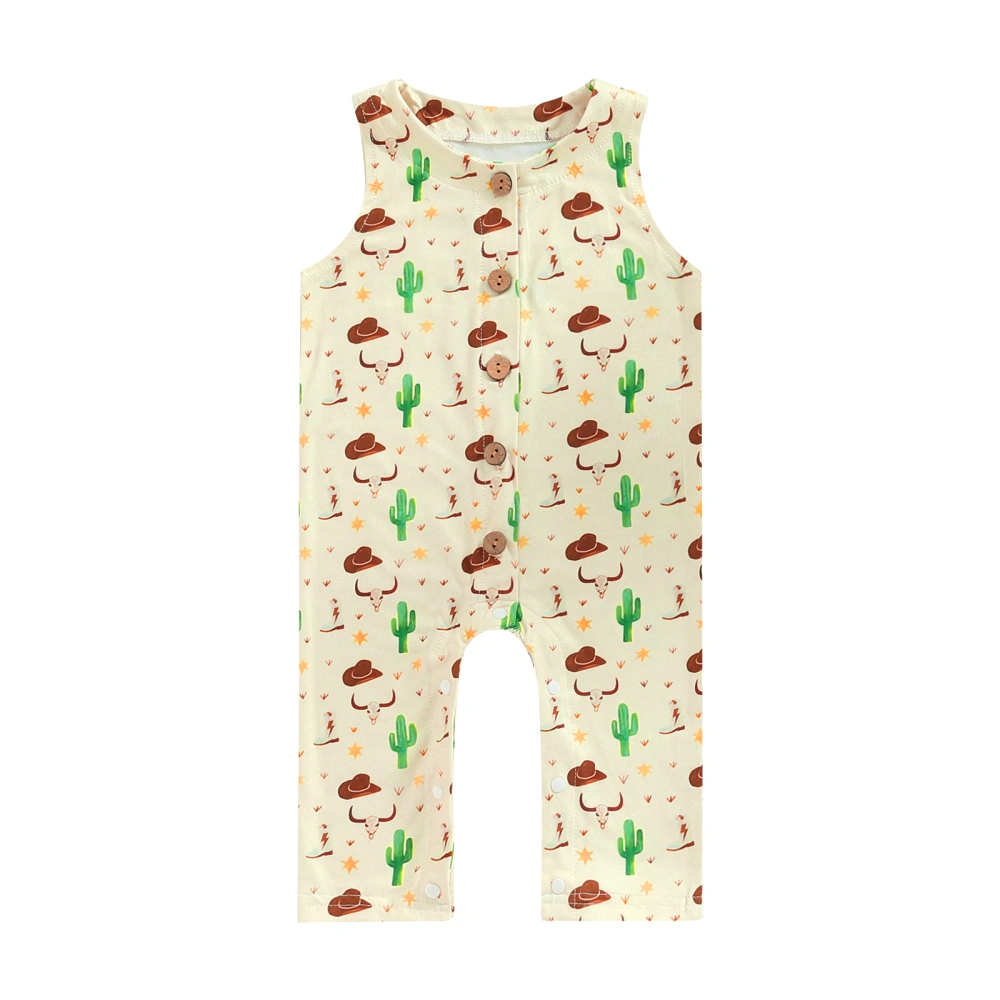 Baby Boys Girls Jumpsuit, Sleeveless Cactus/Horse Print Summer Romper