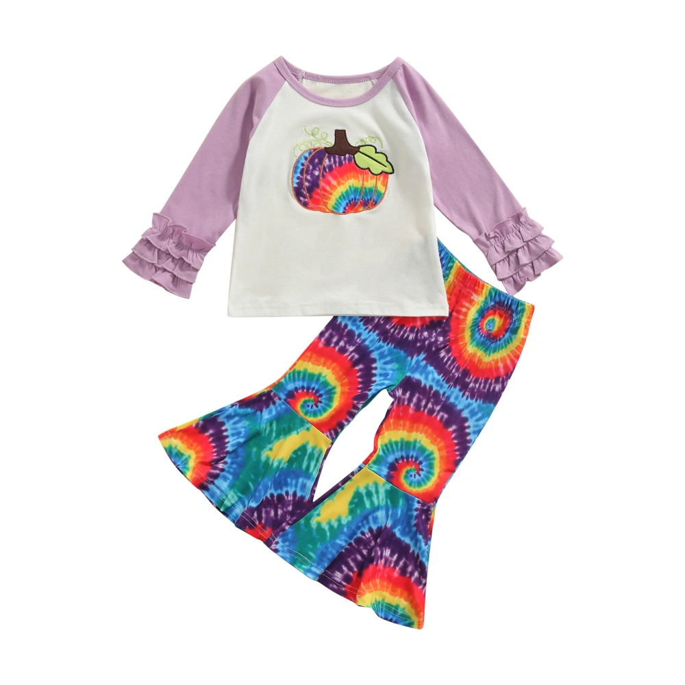 Girls Clothes Set, Pullover and Tie-dyed Printed Pattern Flared Pants