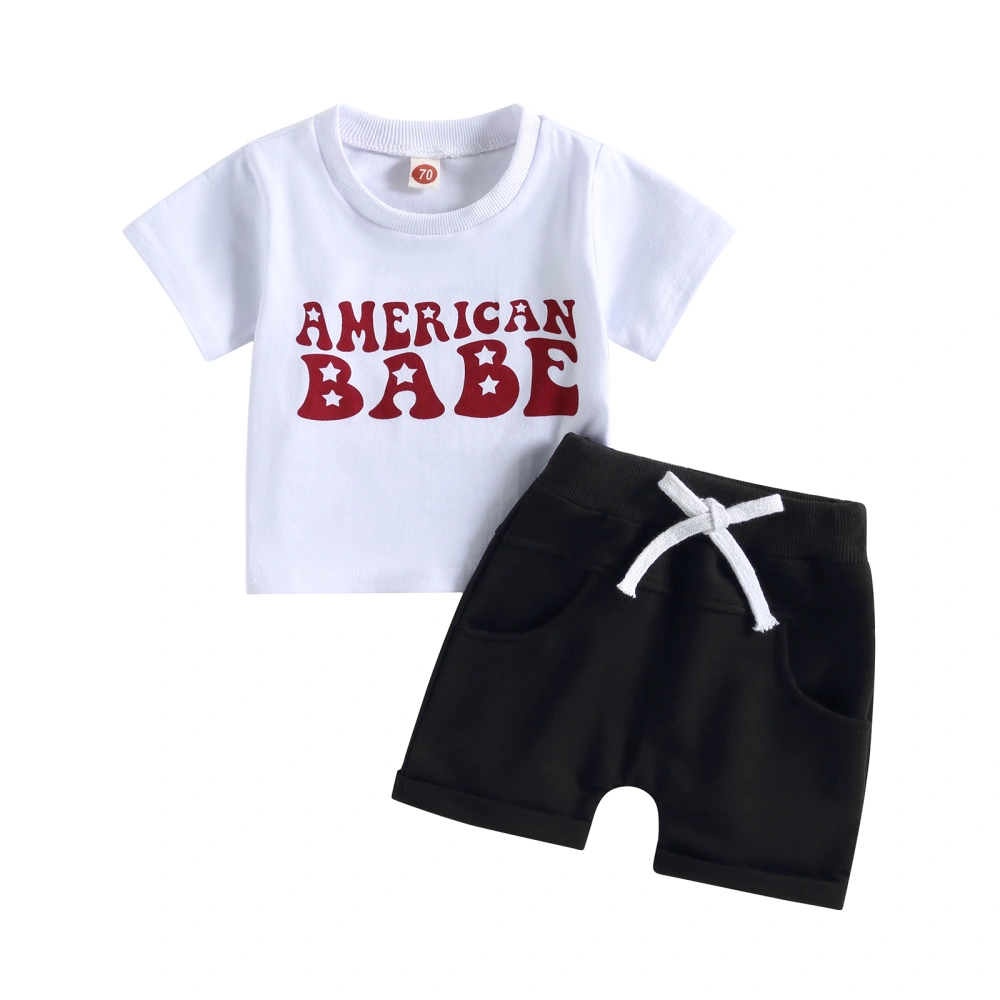 Baby Boys Shorts Set, Short Sleeve Letters Print T-shirt with Shorts