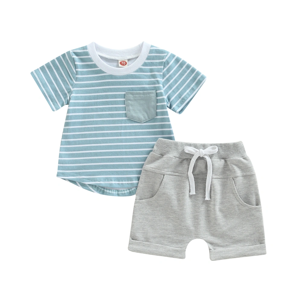 Baby Boys Shorts Set, Short Sleeve Crew Neck Striped T-shirt + Shorts