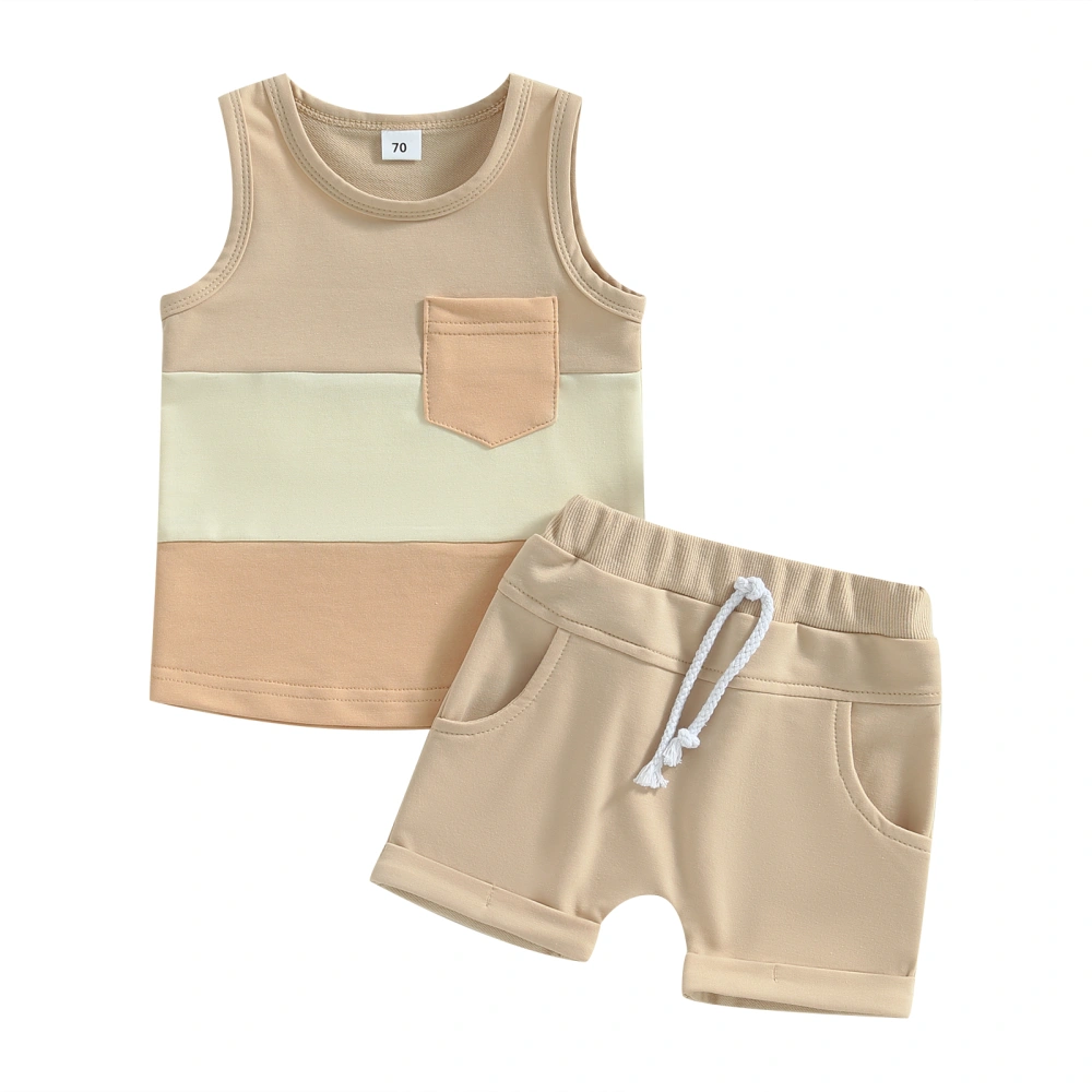 Baby Boy Summer Outfits, Contrast Color Tank Tops + Pocket Shorts Set