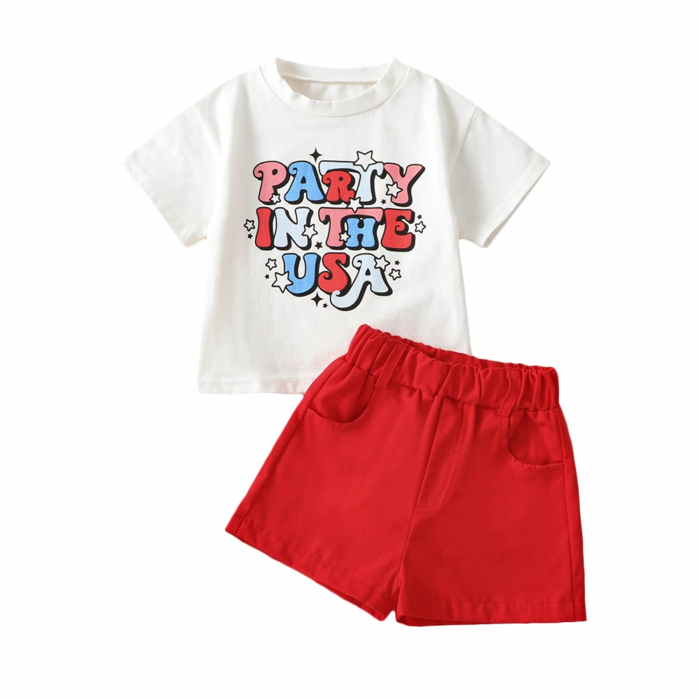 Boy Girl Short Sleeve Round Neck Letters Shirt + Pockets Shorts