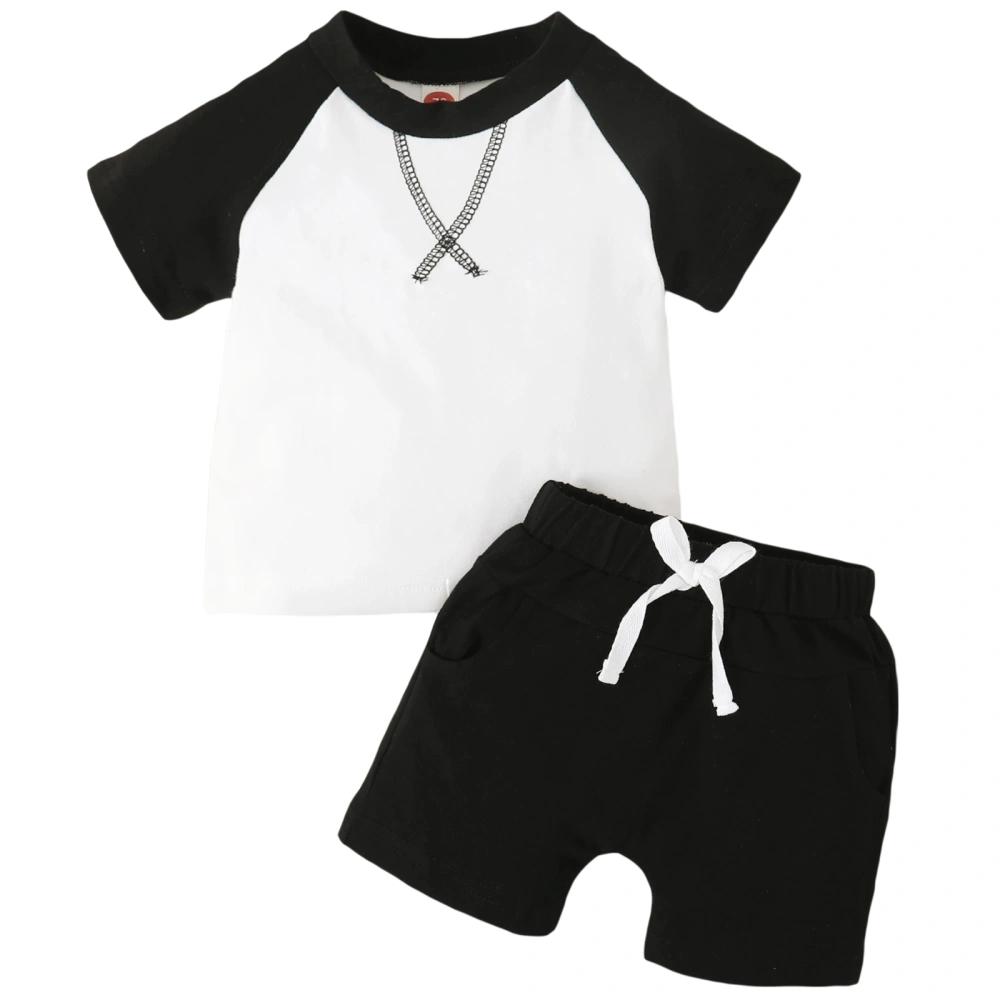 Boy Girl Short Sleeve Round Neck Shirt + Drawstring Shorts Suit