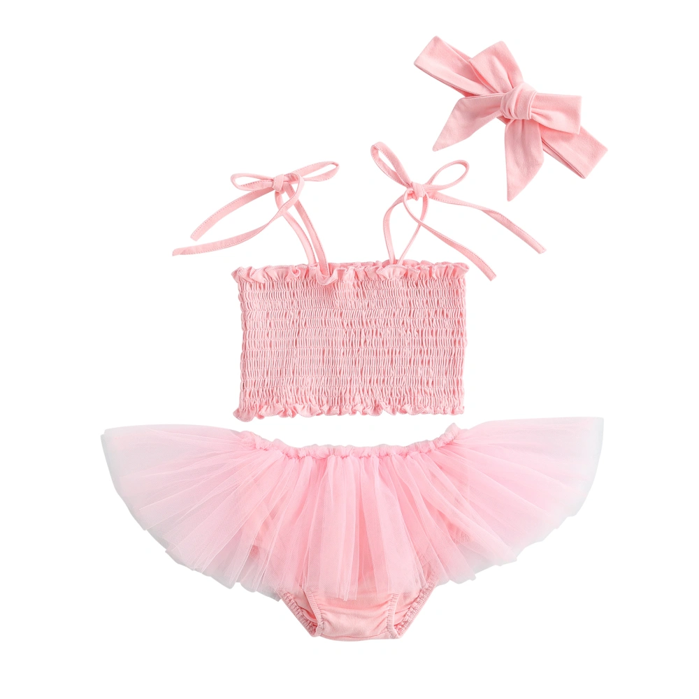 Infant's Three Piece Set, Baby's Pleated Camisole Shorts Hair Band