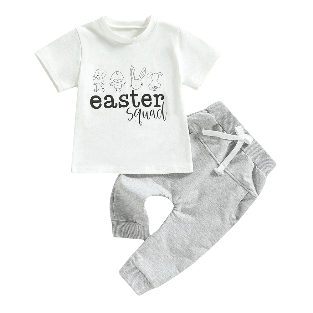 Toddler Short Sleeve Round Neck Letters Tops Drawstring Long Pants 