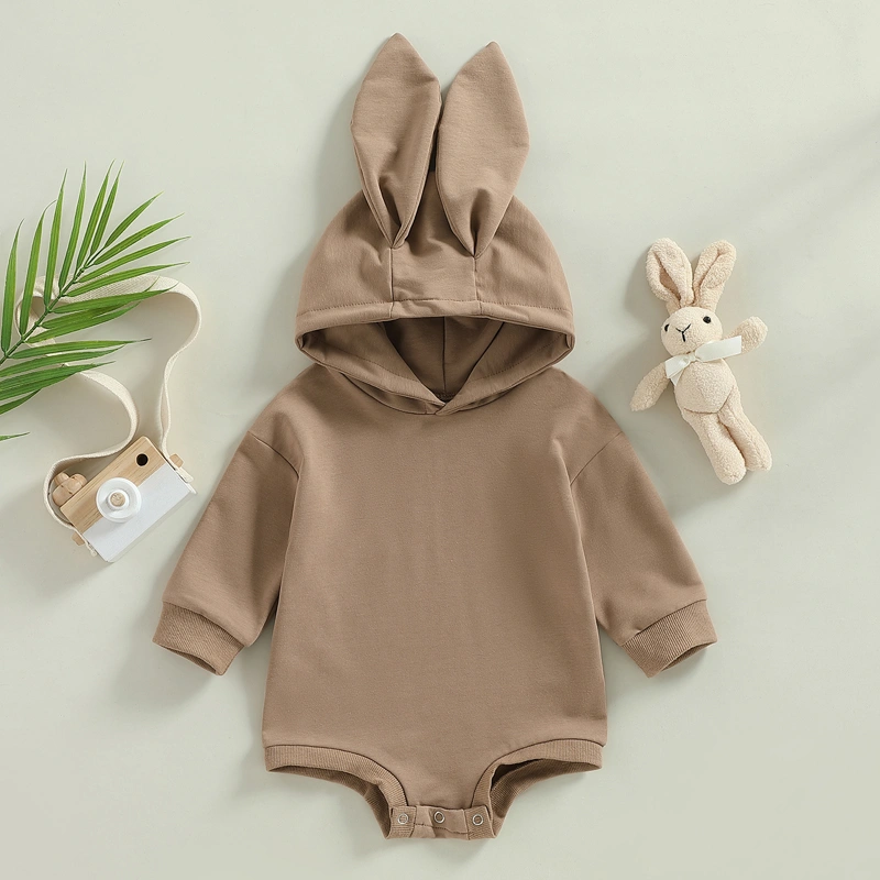 Baby Easter Jumpsuit, Solid Color Rabbit Ear Hood Long Sleeve Romper 