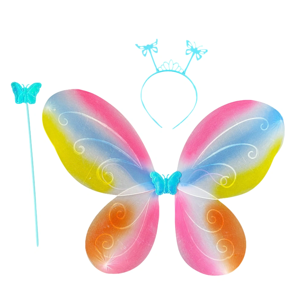 Rainbow Butterfly Wings with Headband and Wand for Kids Girls