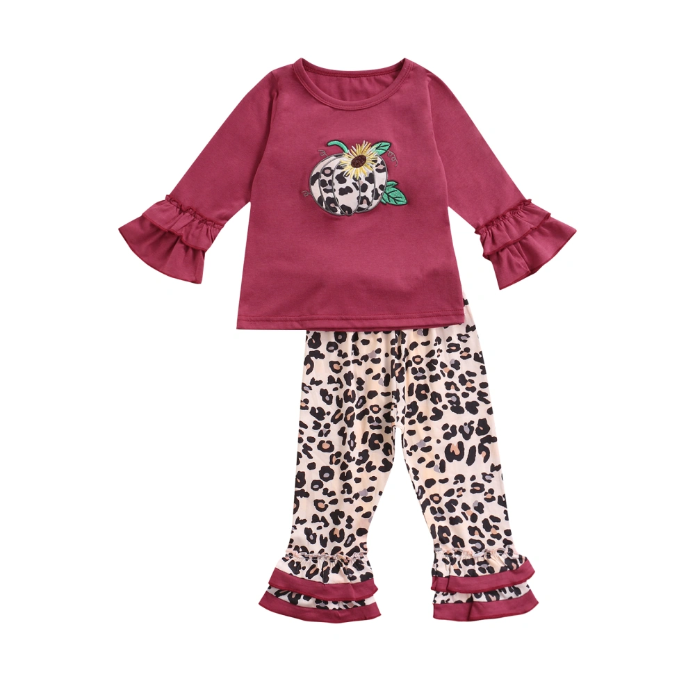 Kids Halloween Outfit, Flared-Sleeve Tops + Leopard Print Bell-Bottoms