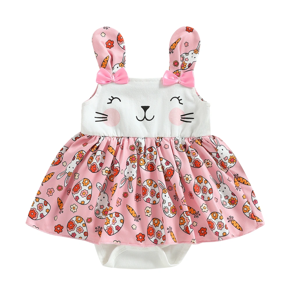 Easter Baby Girls Romper Dress Casual Bunny Print Sleeveless Jumpsuit 