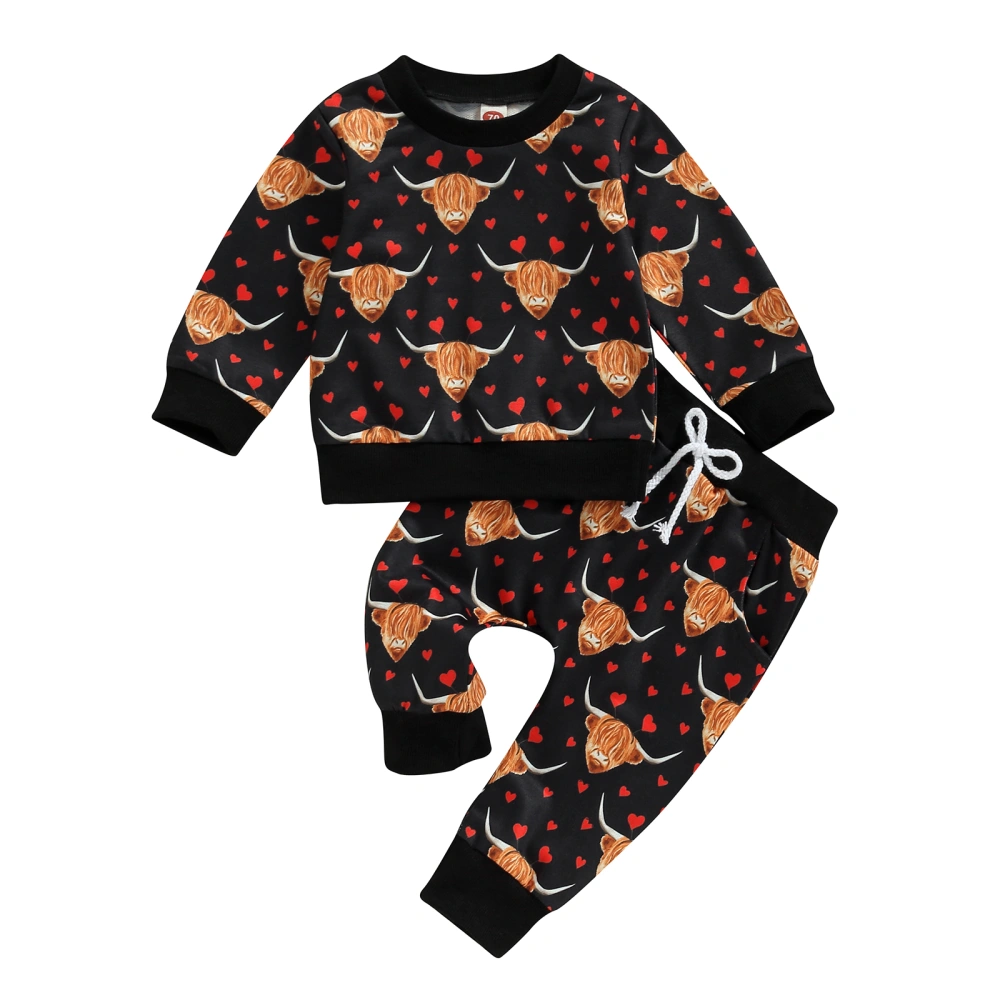 Toddler Boys 2pcs Outfits Heart Bull Head Print Sweatshirt and Pants