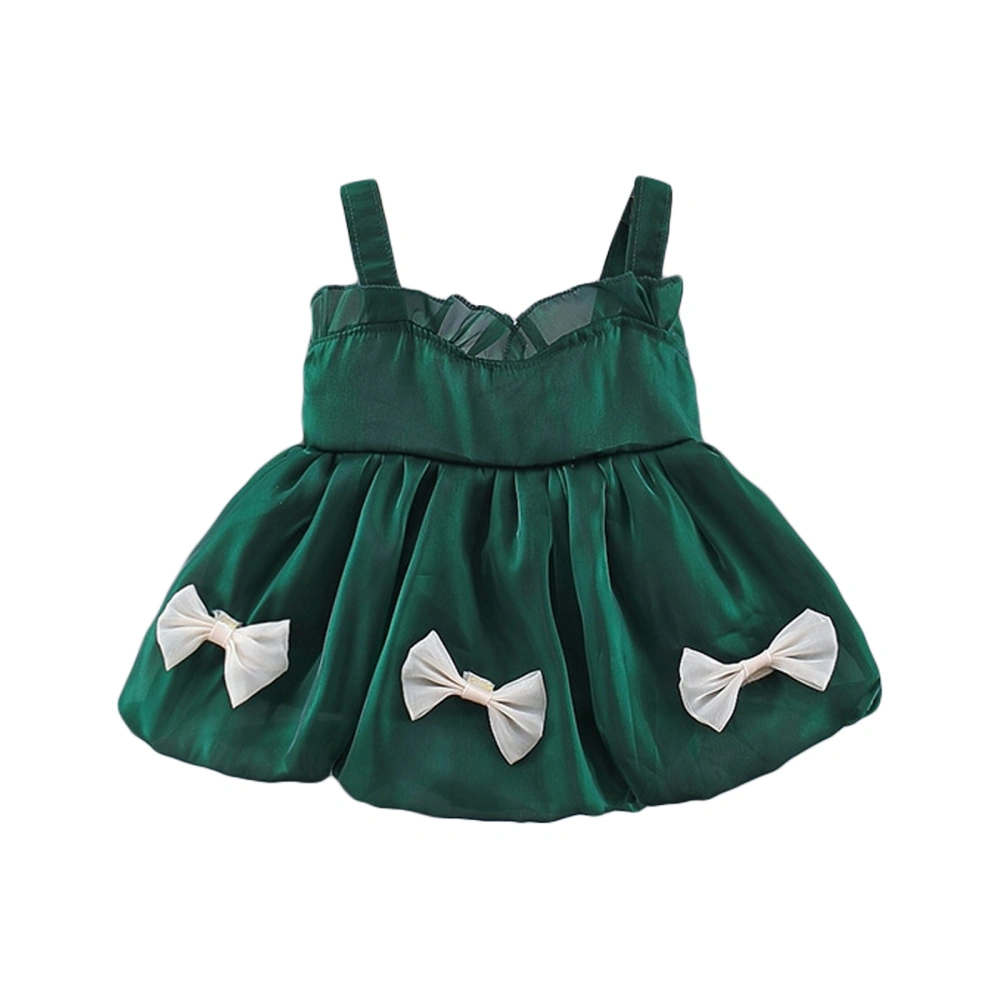 Girl Sleeveless V Neck Bow Decoration Princess High Waist Dress