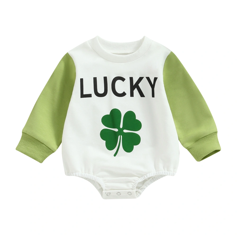 Baby Spring Jumpsuit, Letter Clover Print Long Sleeve Triangle Romper