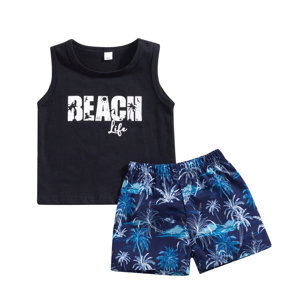 2Pcs Baby Boy Summer Outfits, Tank Tops + Tree Shorts Set Beachwear