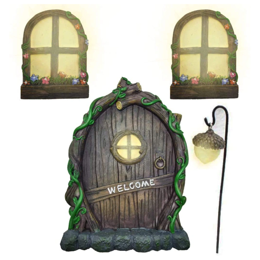 Resin Luminous Welcome Door, Miniature Fairy Elf Windows Tool