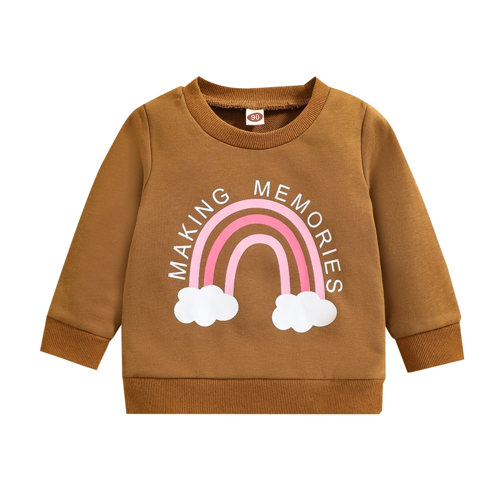 Casual Rainbow & Letter Print Long Sleeve Round Neck Sweatshirt