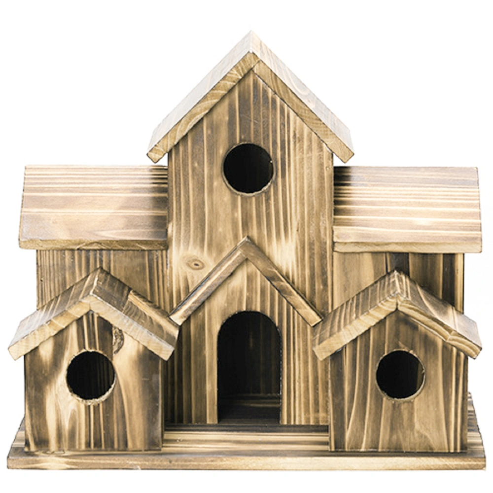 Wooden Bird House 6 Hole Handmade Natural Bird House for Outside