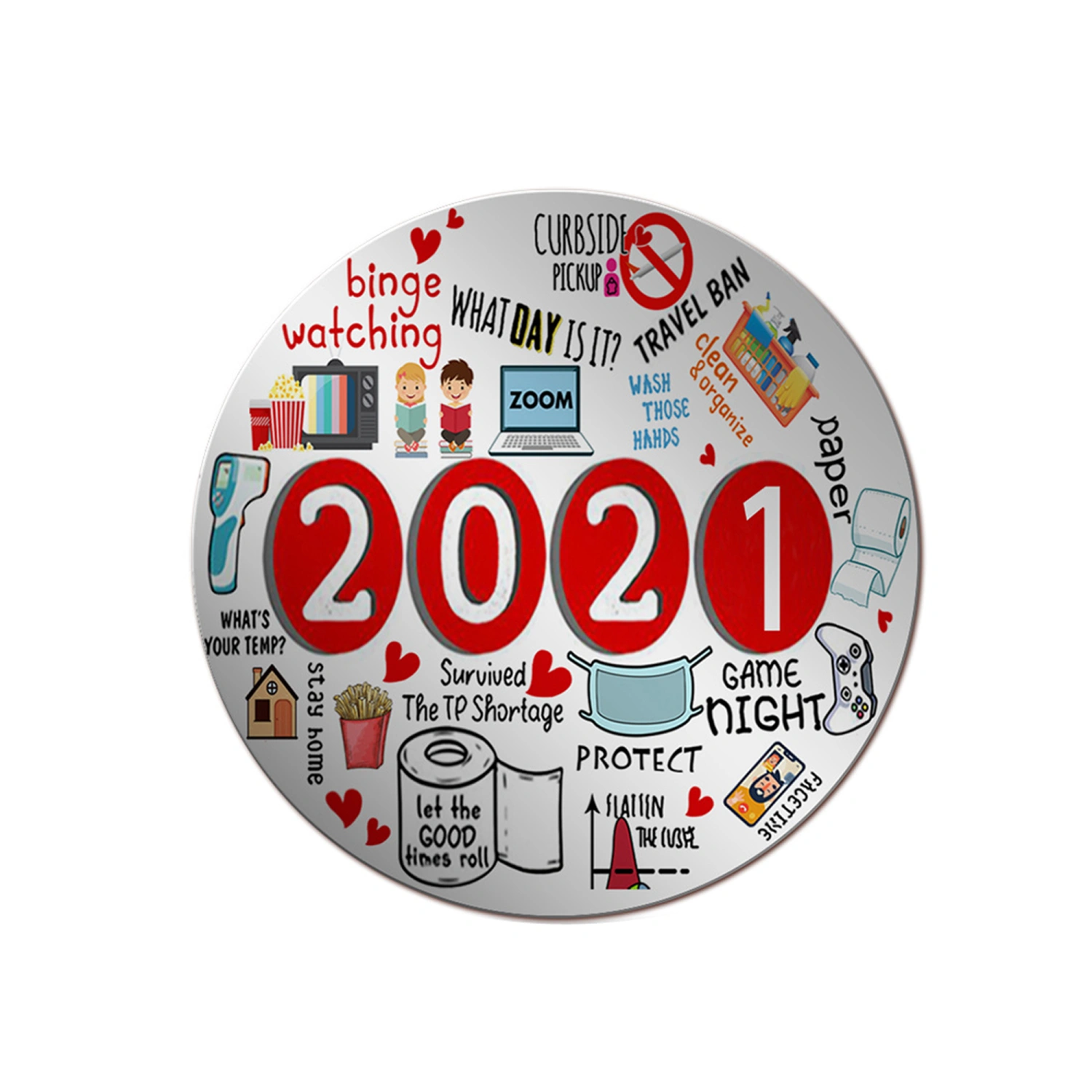 Round Commemorative Coin, 2020/2021 Cartoon Acrylic Souvenir Coin