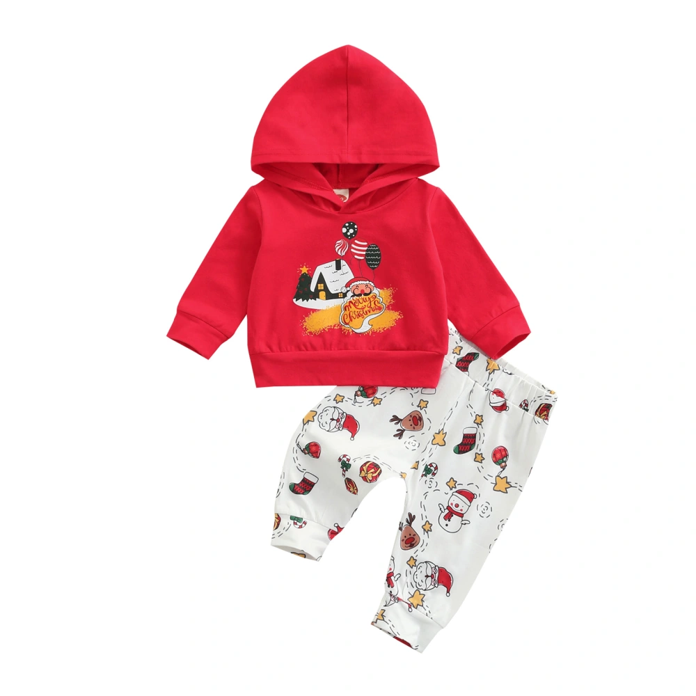 Babies Christmas Clothes Set, Red Hoodie and Printed Pattern Trousers