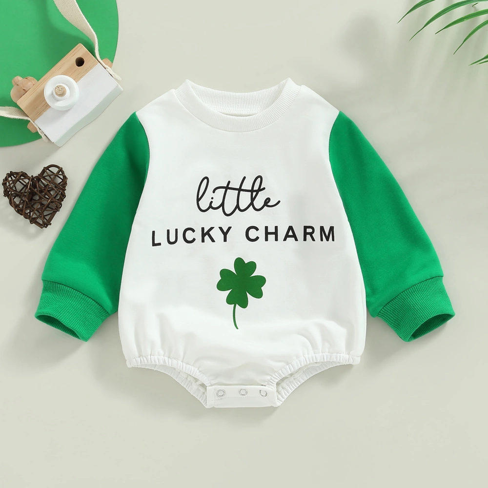 Baby Boys Girls Romper, Letters Four-leaf Clover Print Fall Bodysuit