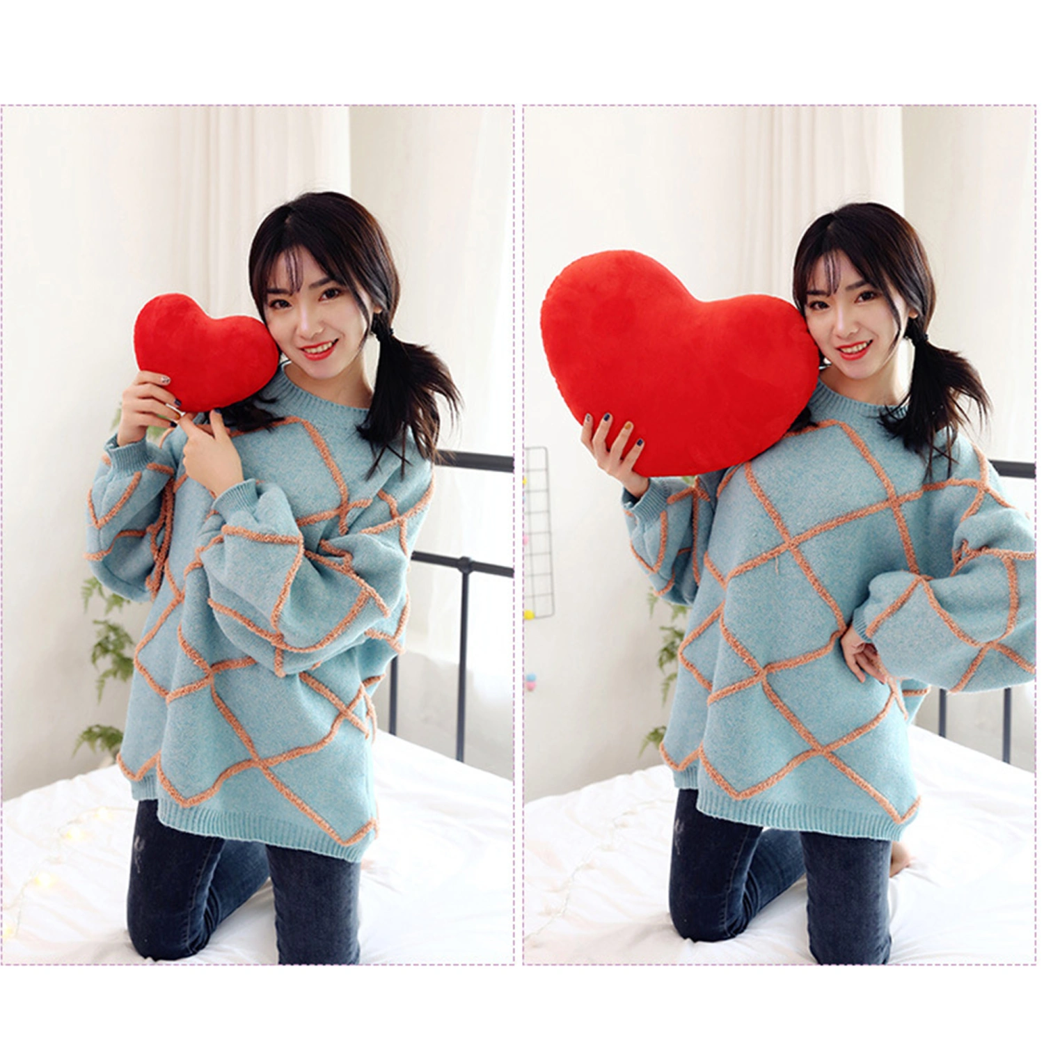 Throw Pillow, Heart-Shaped Pillow Back Cushion Plush Doll Stuffed Toys
