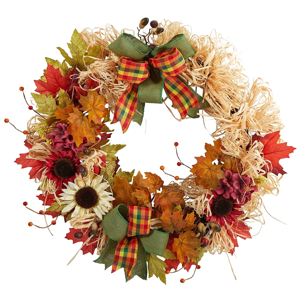 Festival Hanger Wreath, Maple Leaf Straw Flower Hanging Garland 