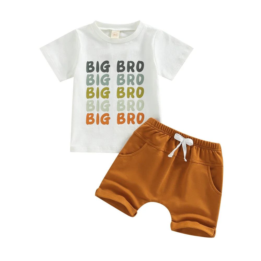 Baby Boys Shorts Set, Letters Print T-shirt with Elastic Waist Shorts