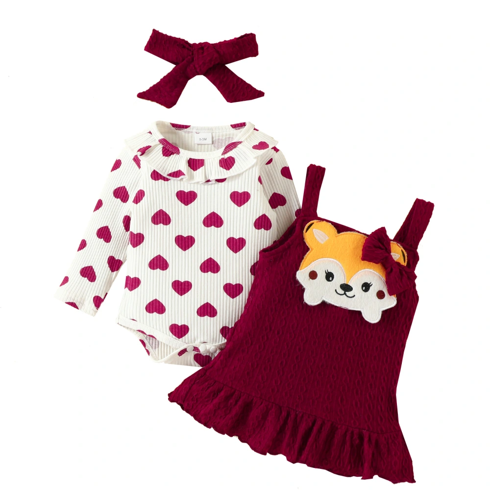 Girls Jumpsuits Set Heart Print Romper and Suspender Dress Headband