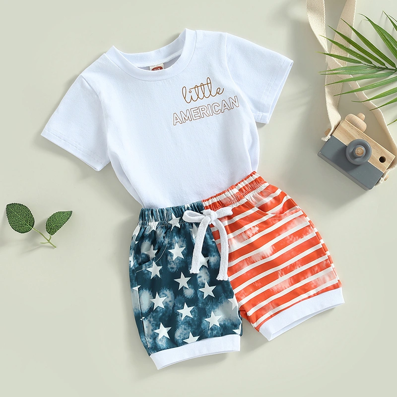 Boy Girl Short Sleeve Letters Print Tops + Drawstring Short Pants 