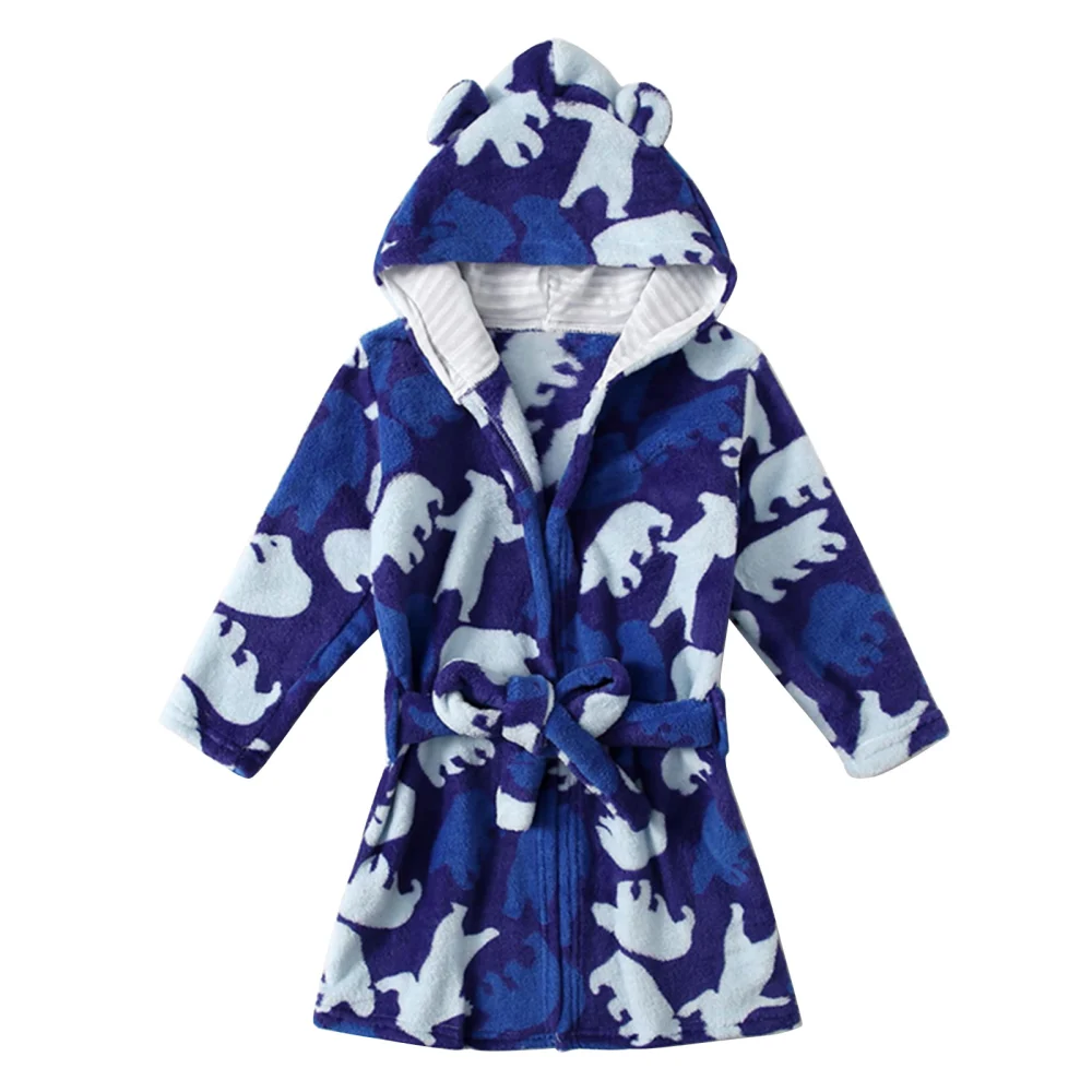 Boys Winter Bathrobe, Soft Coral Fleece Cartoon Hooded Sleep Gown