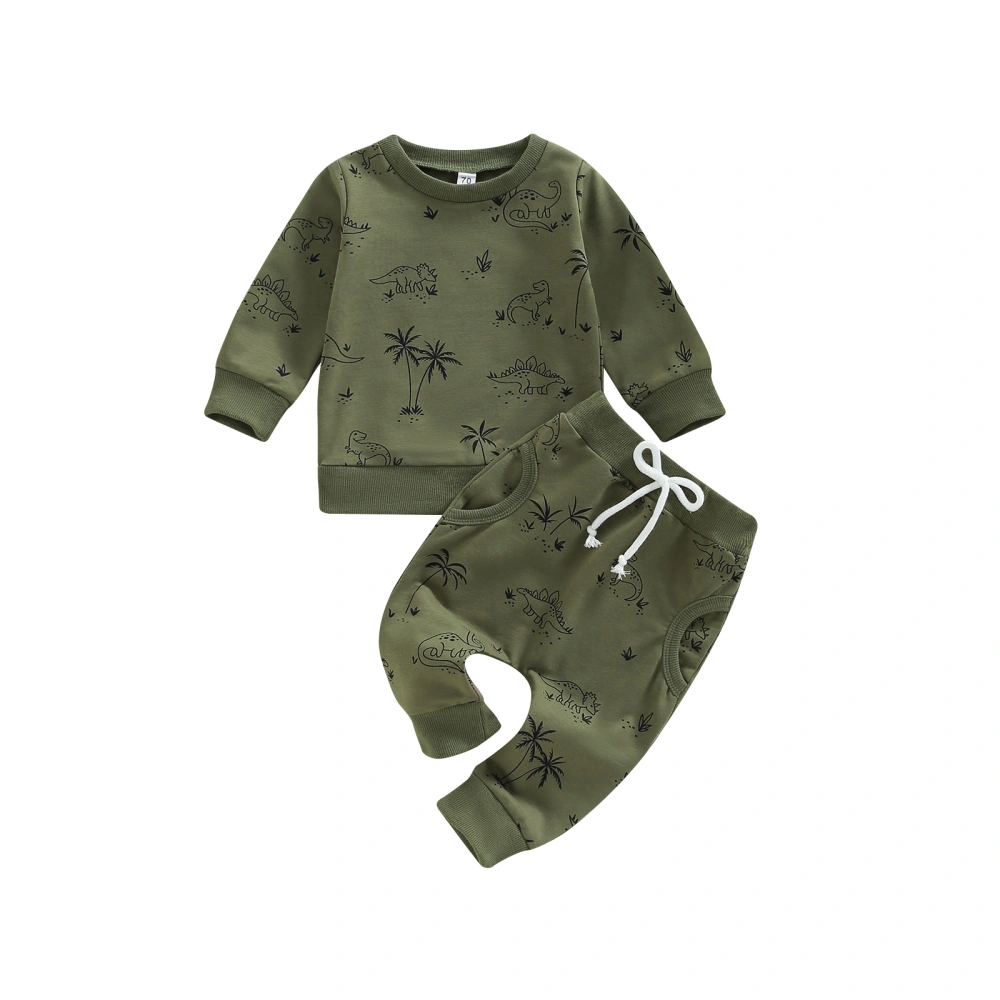 Boys 2pcs Outfits Dinosaur Print Long Sleeve Sweatshirt and Pants Suit