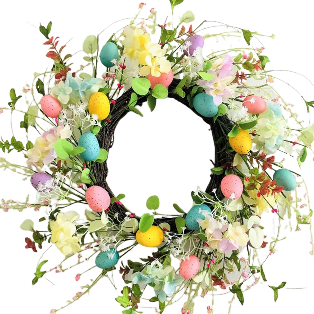 Spring Easter Wreath, Pastel Egg Rattan Wreath with Mixed Flowers