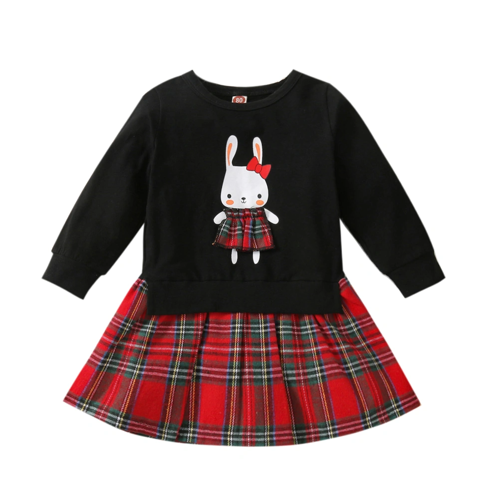 Baby Girl Pullover Dress, Long Sleeve Bunny Print Patchwork Dress