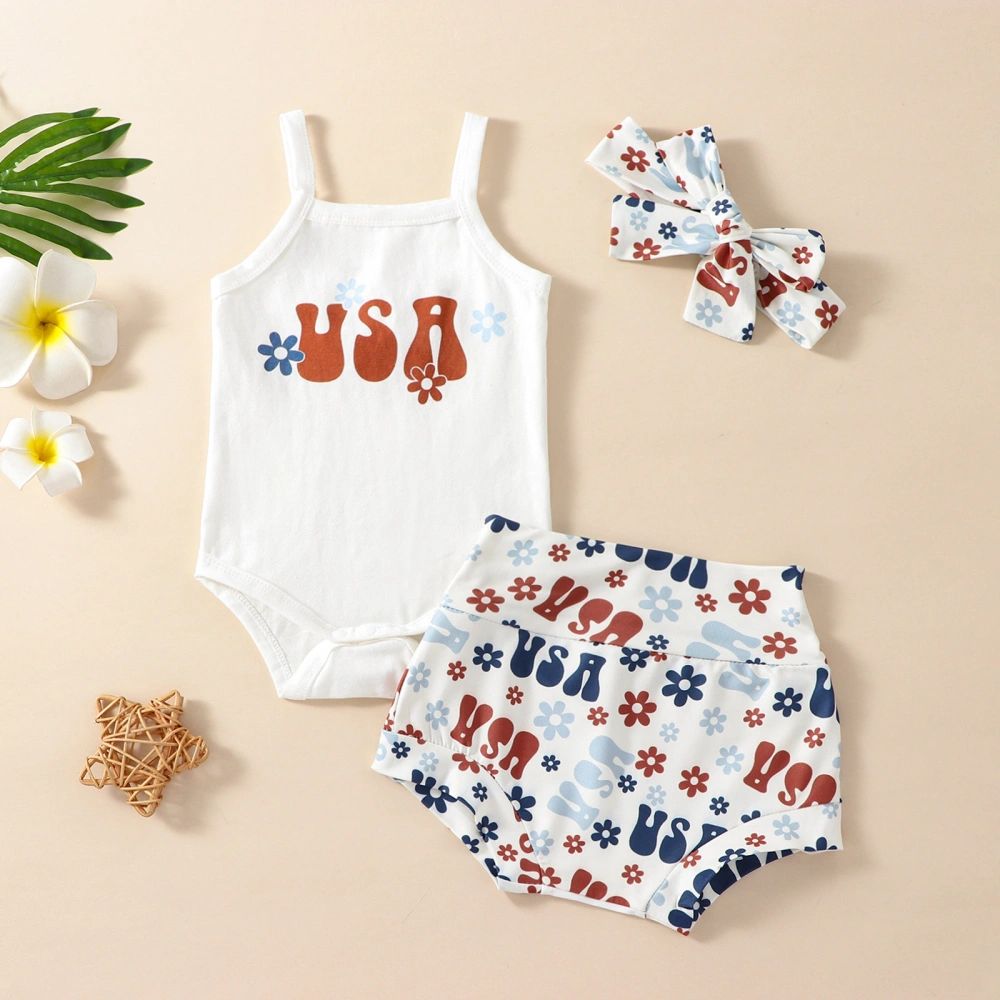 Baby Girls Shorts Set, Letters Romper + Flower Shorts + Hairband