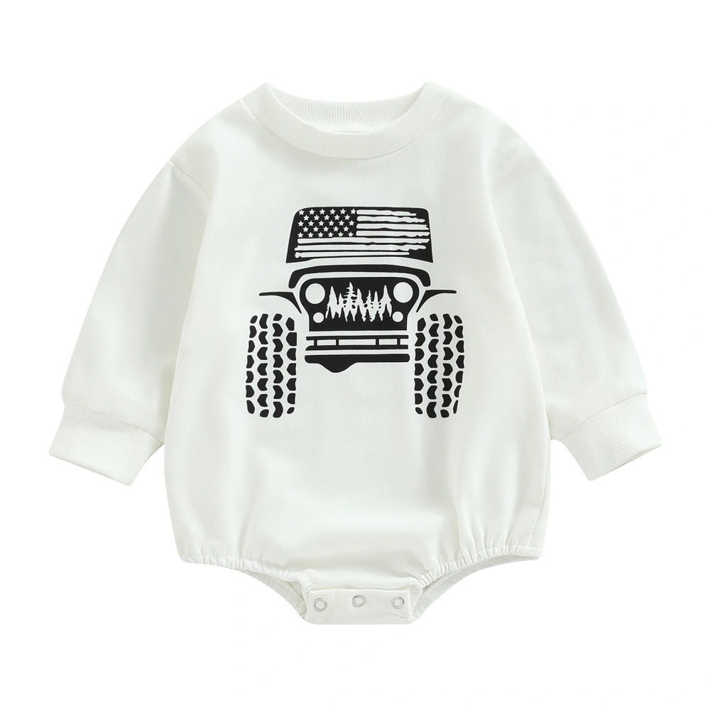 Baby Boy Romper Long Sleeve Round Neck White Romper for Girls 