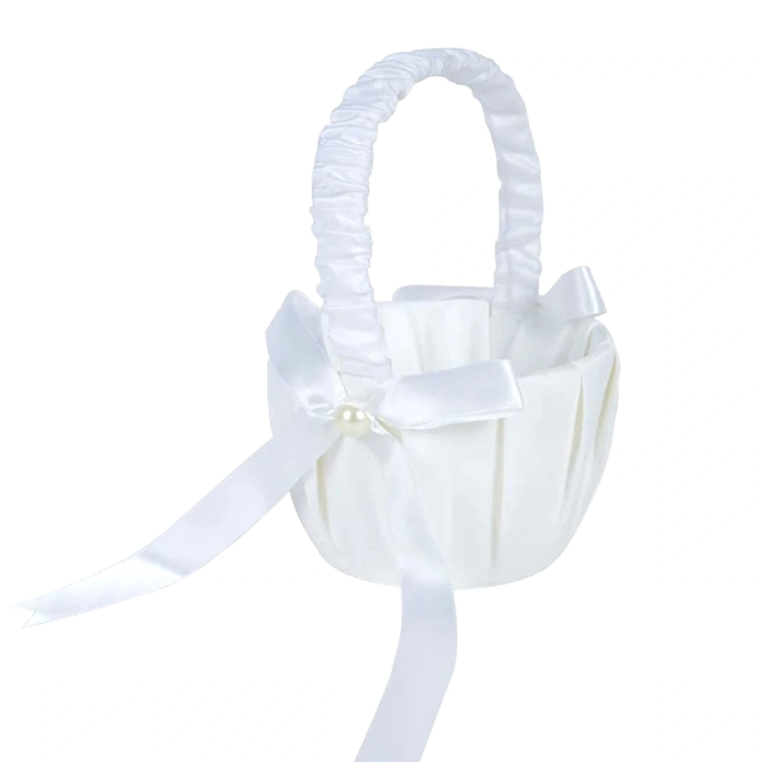 Wedding Basket Satin Bowknot Faux Pearl Flower Girl Baskets 