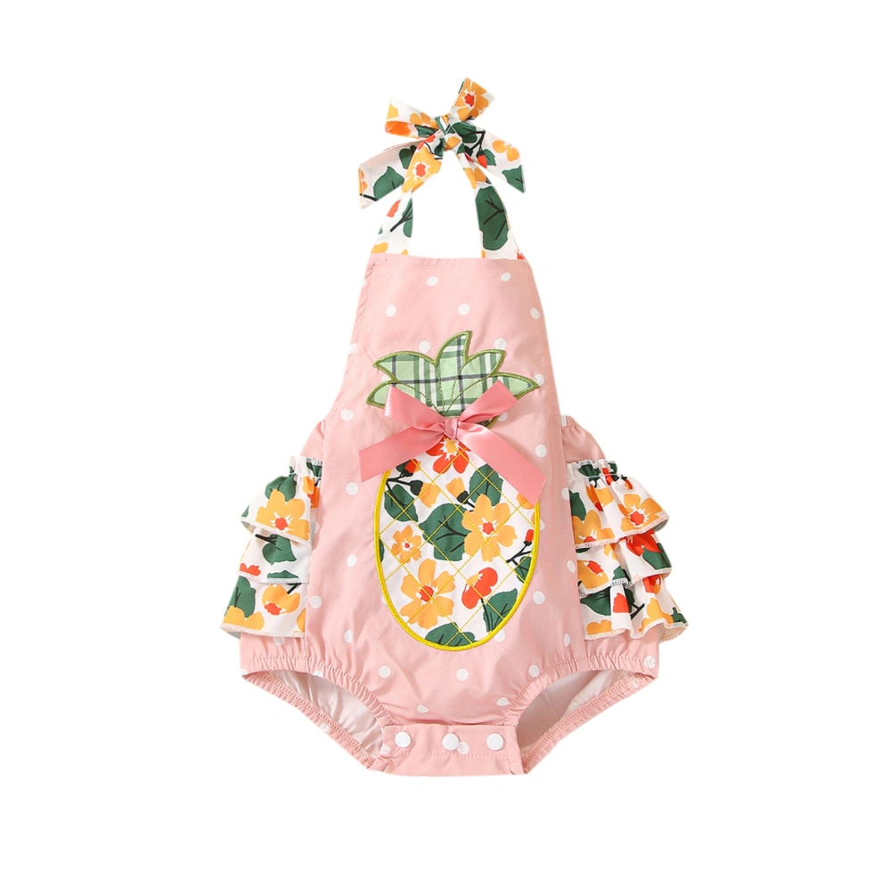 Infant Baby Girl Sleeveless Halter Pineapple Flower Print Romper