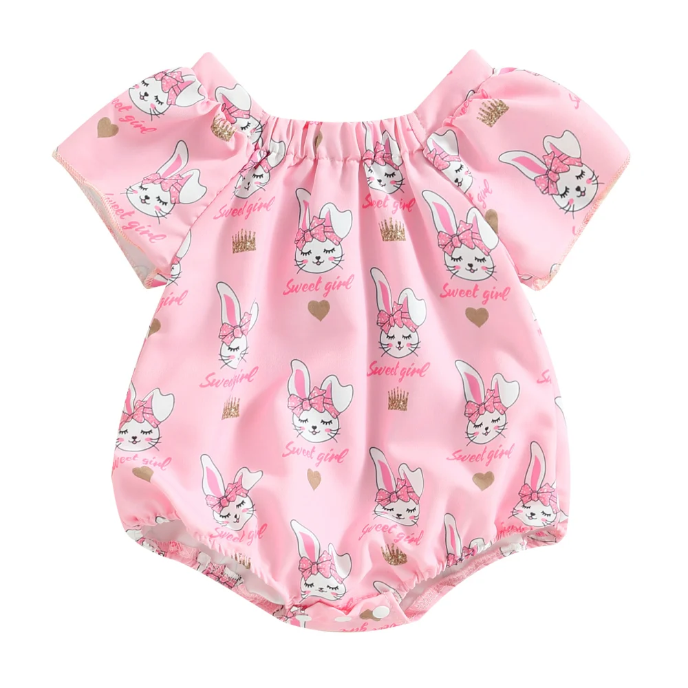 Infant Girls Romper Rabbit/Heart/Animal Print Short Sleeve Bodysuits