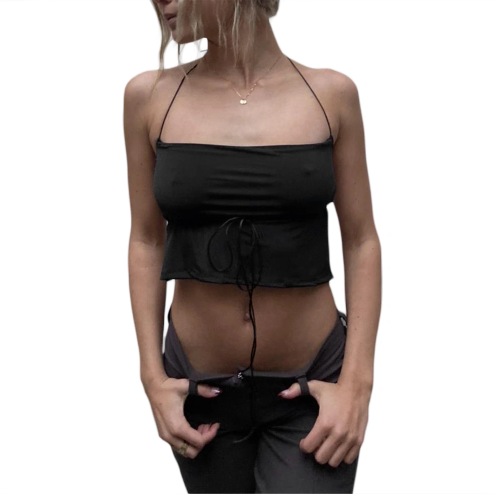 Women’s Fashion Solid Color Tie-up Backless Exposed Navel Halter Vest