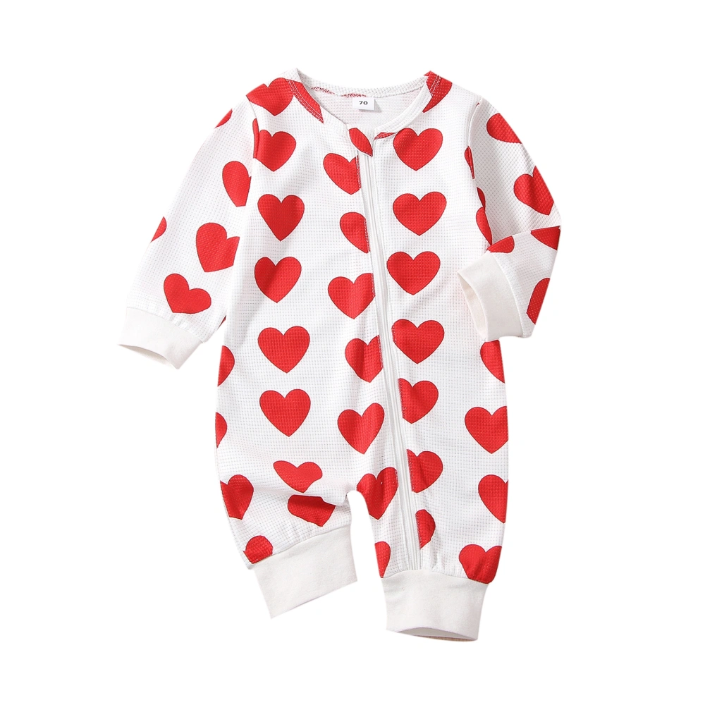 Baby Girls Spring Long Sleeve O Neck Heart Print Zipper Jumpsuit