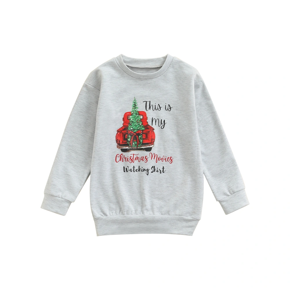 Christmas Car & Letter Print Long Sleeve Round Neck Sweatshirt