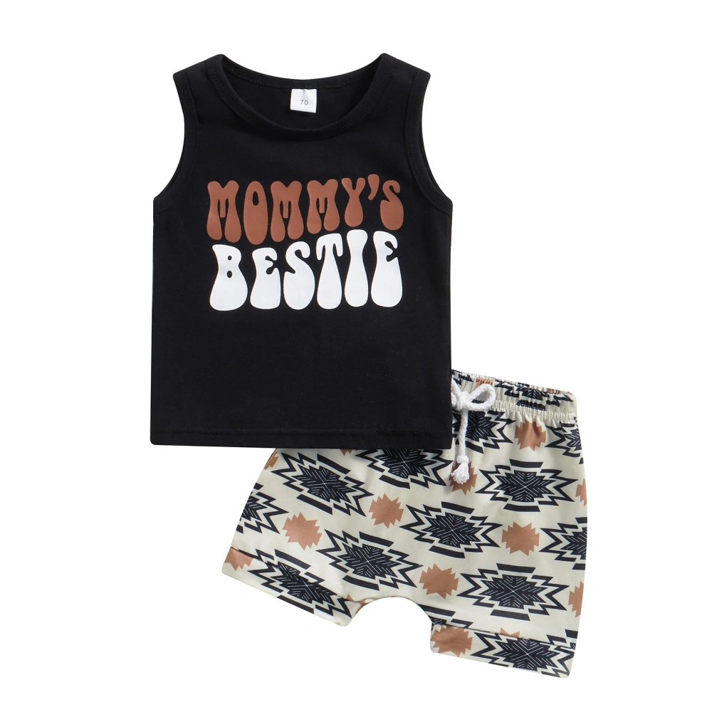 2Pcs Baby Boy Summer Outfits, Letter Tank Tops + Graphic Shorts Set