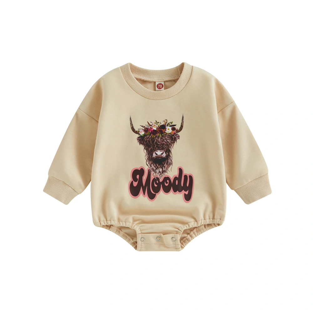 Baby Boys Girls Romper, Long Sleeve Cow Head Print Fall Bodysuit