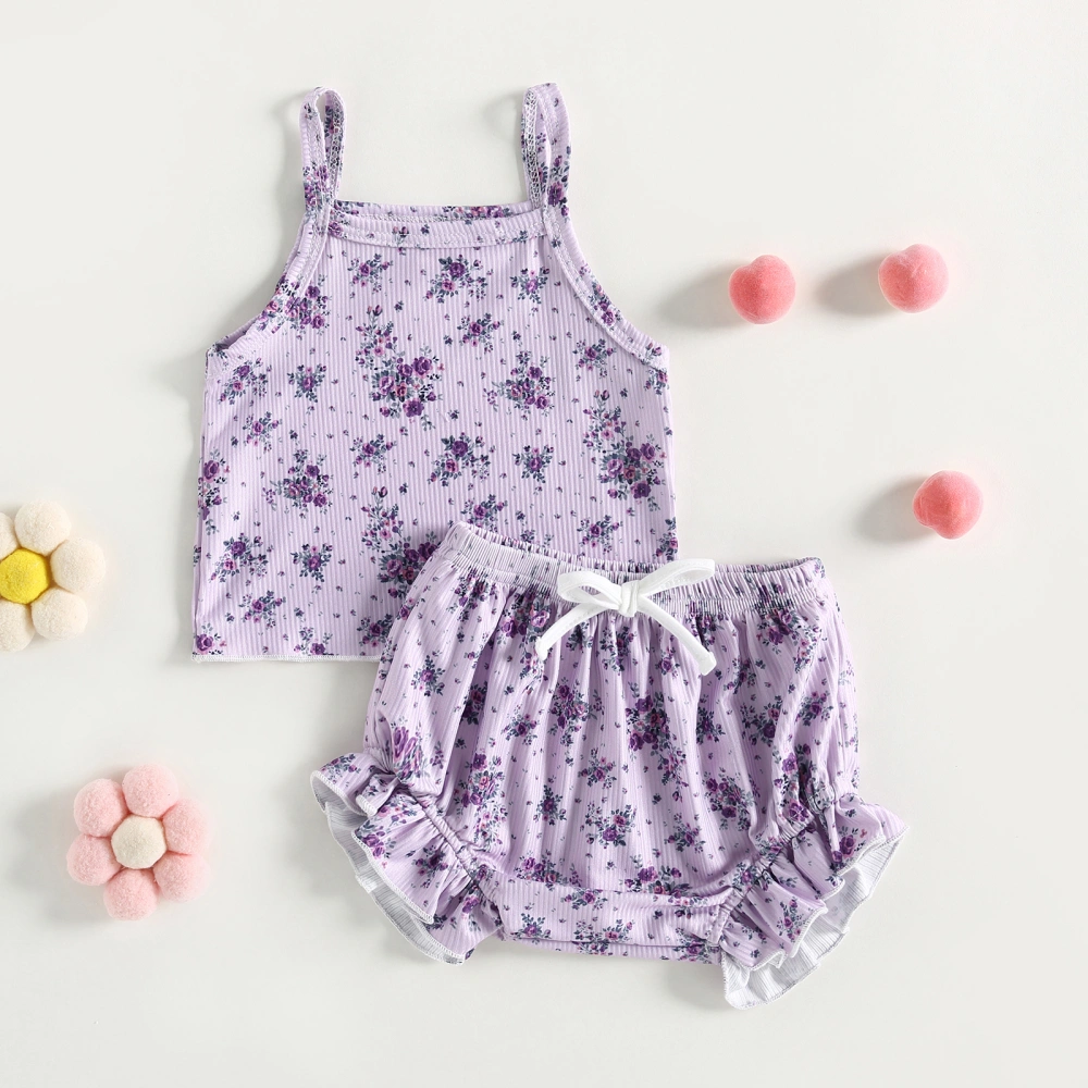 Baby Girl Summer Outfits, Spaghetti Strap Floral Tops + Shorts Set