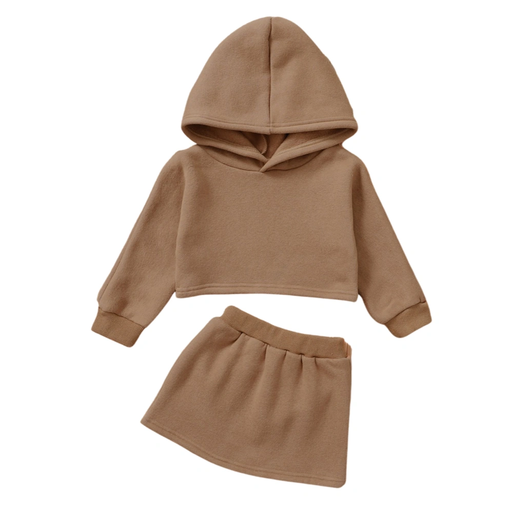 Kids Solid Color Long Sleeve Hooded Pullover+ Package Hip Skirt