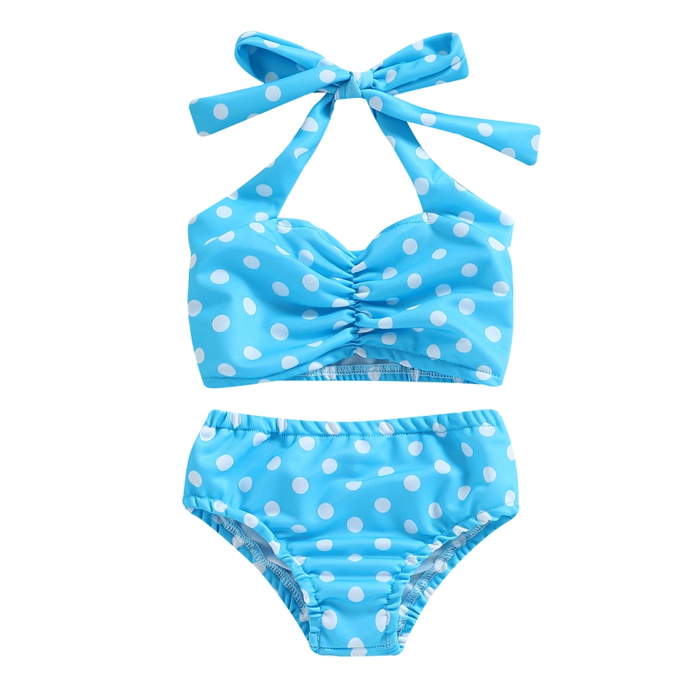 Toddler Girl 2pcs Swimsuits Dot Print Bandage Halter Tops and Shorts