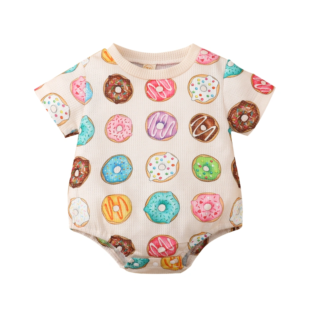 Baby Summer Romper, Cute Doughnut Print Short Sleeve Bodysuit