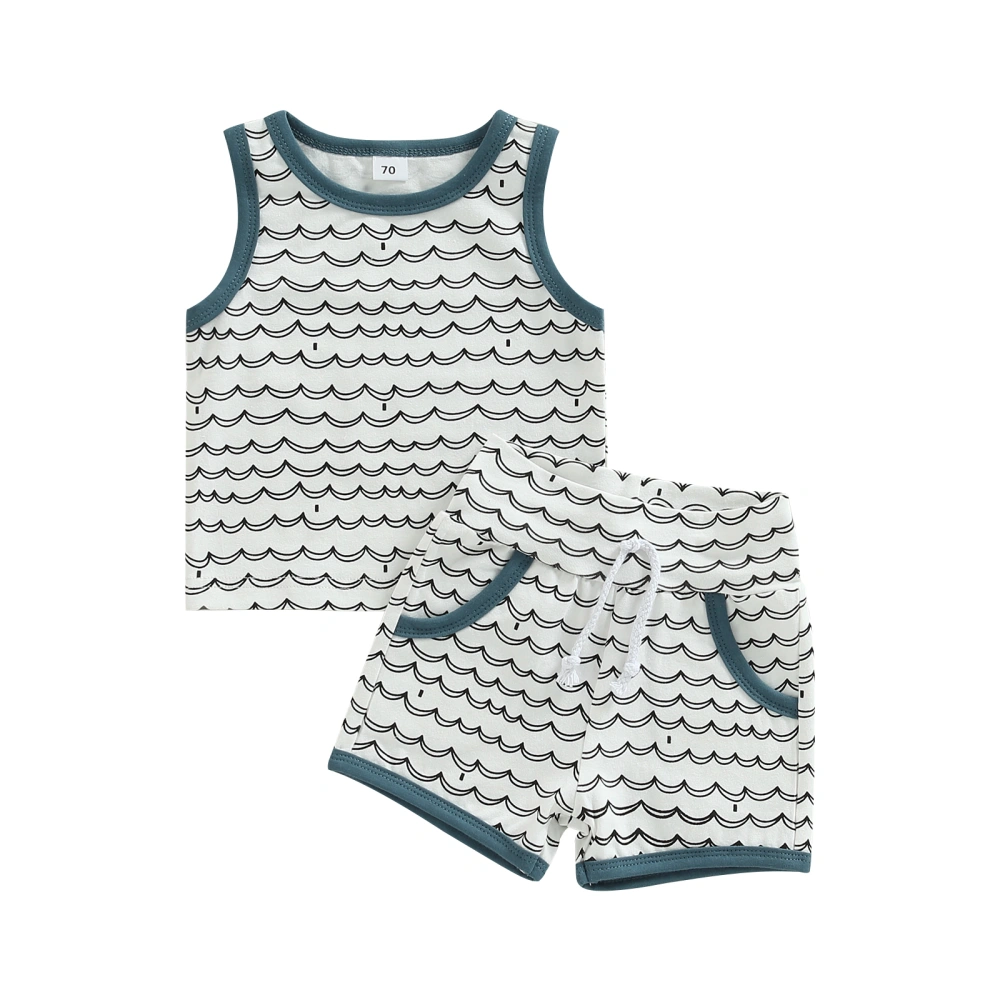 Baby Boy Summer Outfits Wave Stripe Print Tank Tops and Shorts Set